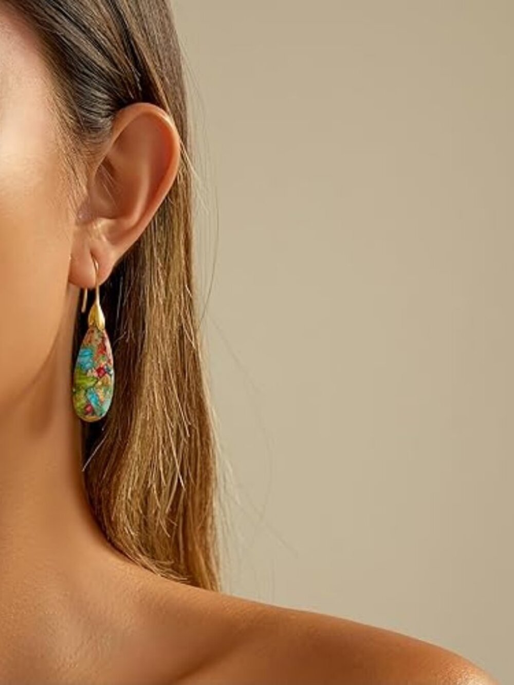 💎 Natural Stone Fishhook Dangle Earrings – Statement Style - Picture 2 of 7